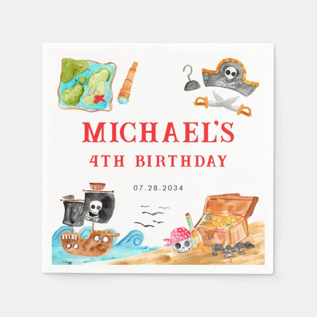 Servilleta De Papel Ahoy Shipmates Treasure Hunt Ship Pirate Cumpleaño (Anverso)