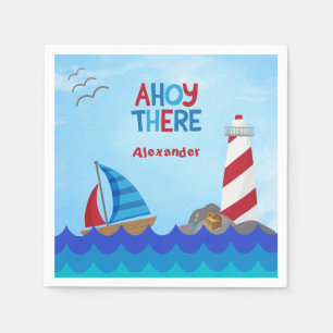 Servilleta De Papel "Ahoy There" Velero Náutico Faro Tesoro