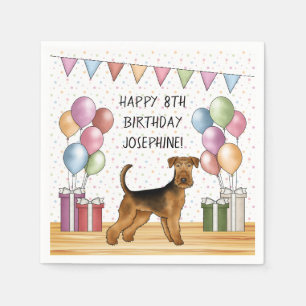 Servilleta De Papel Airedale Terrier Cute Dog Pastel Feliz Cumpleaños