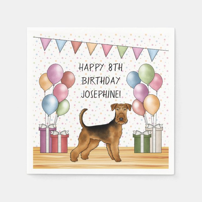 Servilleta De Papel Airedale Terrier Cute Dog Pastel Feliz Cumpleaños (Anverso)