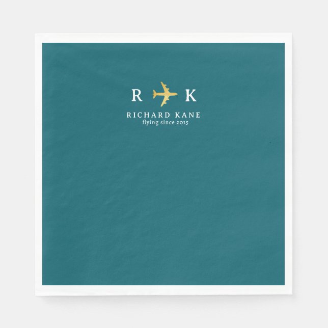 Servilleta De Papel Airplane With Pilot Initials - aero dark teal blue (Anverso)
