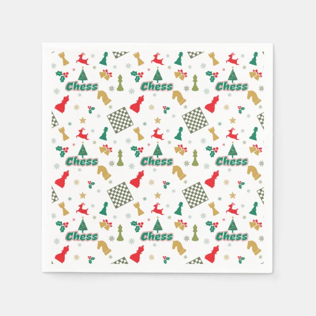 Servilleta De Papel Ajedrez navidad - Trozos, árbol, holly, reno (Anverso)