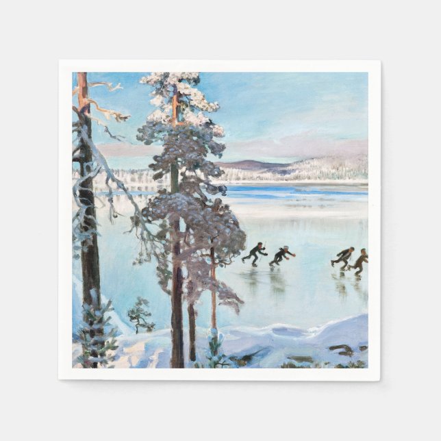 Servilleta De Papel Akseli Gallen-Kallela - Patinadores cerca de la co (Anverso)