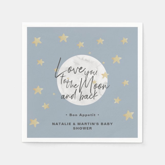 Servilleta De Papel Al papel Baby Shower Moon & Back Boy (Anverso)