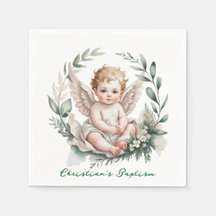 Servilleta De Papel Alas de ángel acuarela Bautismo Verde