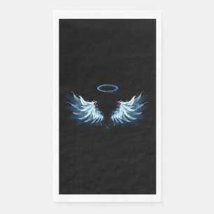 Servilleta De Papel Alas de ángel brillantes azules sobre fondo negro