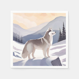 Servilleta De Papel Alaskan Husky | Dog Mountain Watercolor