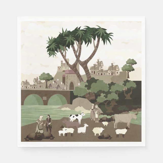 Servilleta De Papel Aldea de la Edad Media (Anverso)