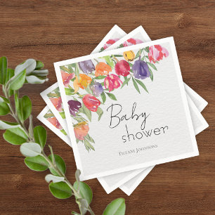 Servilleta De Papel Alegre Bouquet Tulips y Greenery Baby Shower