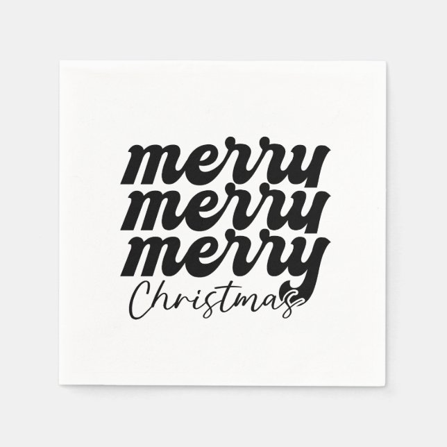 Servilleta De Papel alegre feliz navidad navidad negro y blanco (Anverso)