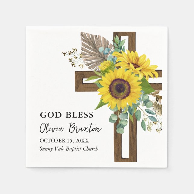 Servilleta De Papel Alegre Girasol Rústico Verano Boho Bautizo (Anverso)