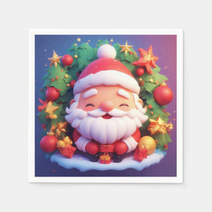 Servilleta De Papel Alegre Papá Noel rodeado de Navidad festiva