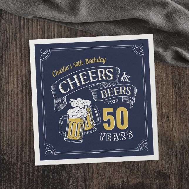 Servilleta De Papel Alegres Y Cervezas Amarillas De La Marina De Cualq (Navy Yellow Cheers And Beers Any Age Birthday Napkins)