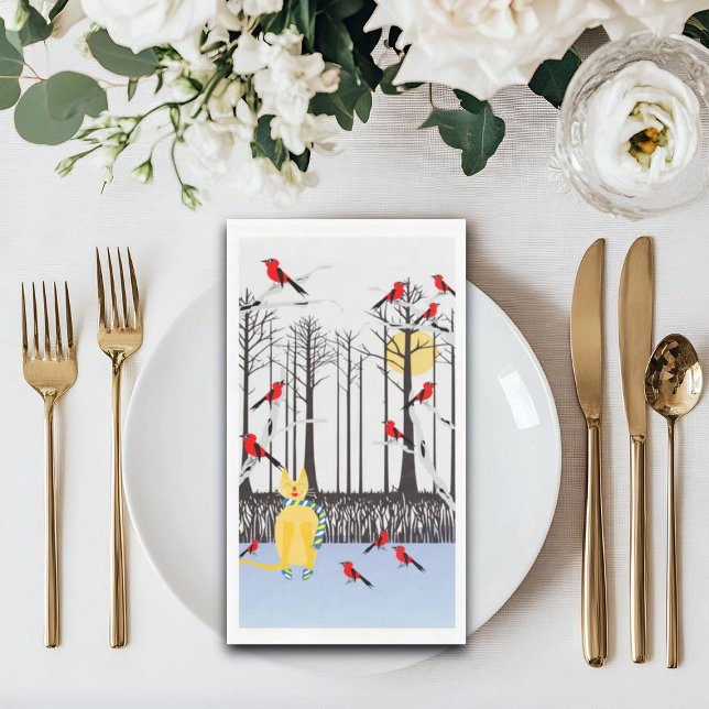 Servilleta De Papel Alegría de invierno - Gato con cardenales de Birch (Subido por el creador)