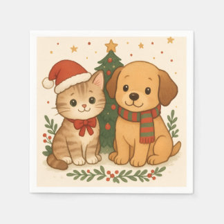 Servilleta De Papel Alegría de los Navidades de Cachorros y Gatitos