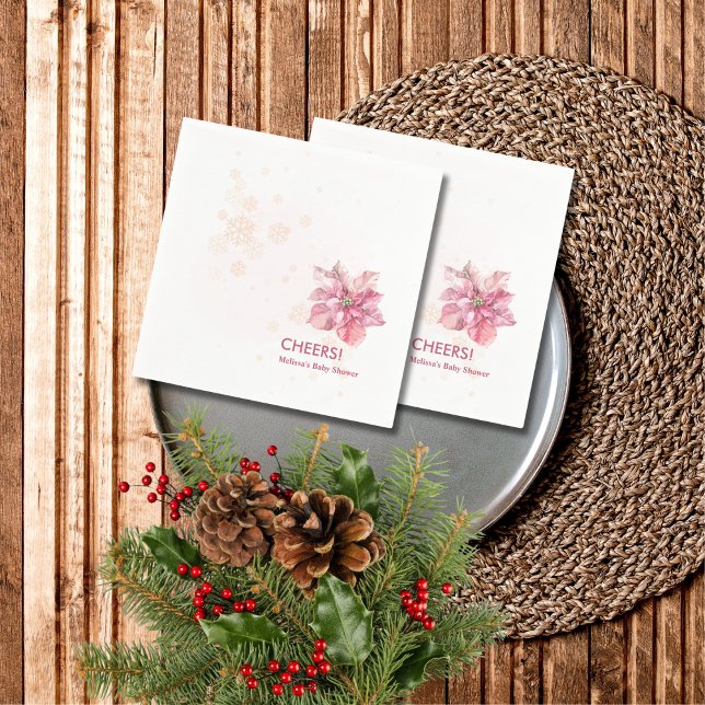 Servilleta De Papel Alegría por la poinsettia del copo de nieve rosa (Subido por el creador)