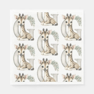 Servilleta De Papel Alfabeto de animales bebés en acuarela linda Jiraf