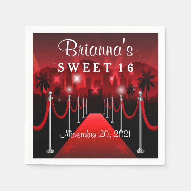 Servilleta De Papel Alfombra roja Hollywood Sweet 16 Napkin personaliz (Anverso)