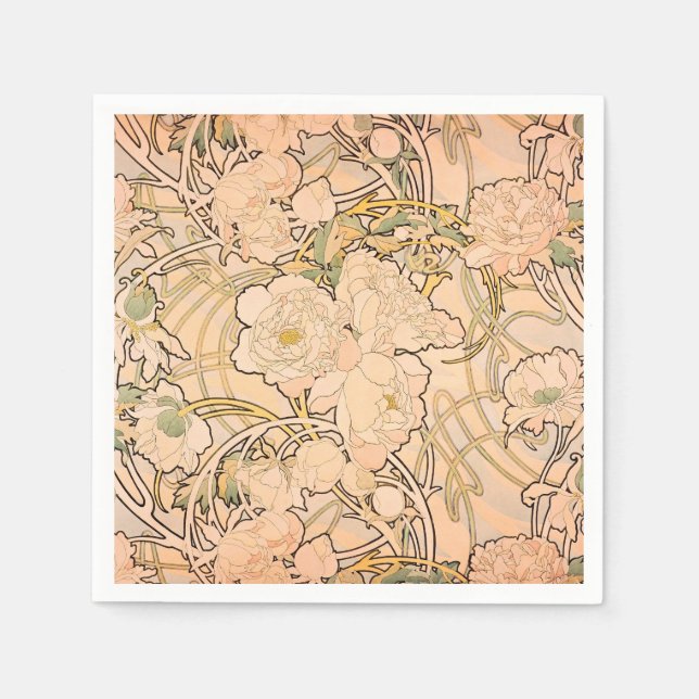 Servilleta De Papel Alfonse Mucha Art Nouveau Peonies (Anverso)