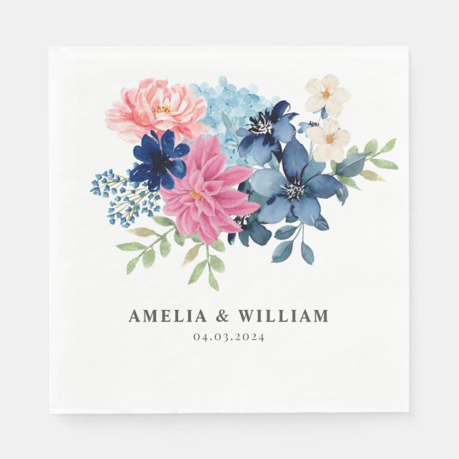 Servilleta De Papel Algo azul antes de hacer boda Floral (Anverso)