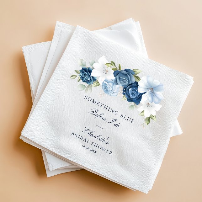 Servilleta De Papel Algo Azul Antes de Hacer Fiesta de Despedida de So (Dusty Blue Floral Script Party Paper Napkin)