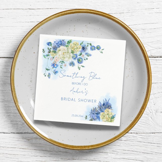 Servilleta De Papel Algo azul antes de hacer la ducha de novia floral (Something blue before I do bridal shower personalized napkins delicate dusty blue flowers botanical)