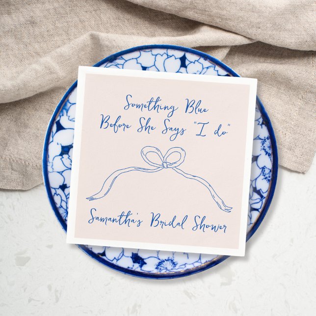 Servilleta De Papel Algo Azul Cinta Dibujada a Mano para Despedida de  (Something Blue Bow Hand Drawn Bridal Shower Napkins)
