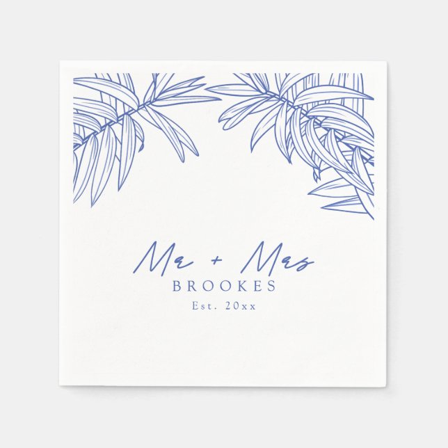 Servilleta De Papel Algo Azul Mano Simple Dibujada Botánica (Anverso)