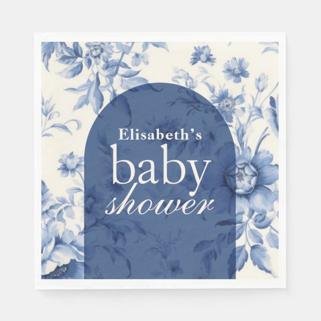 Servilleta De Papel Algo de Blue Floral French Toile Baby Shower (Anverso)