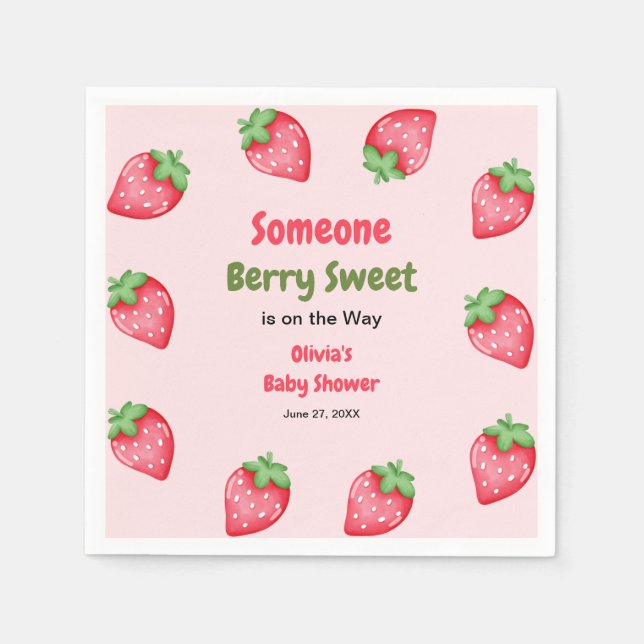 Servilleta De Papel Alguien Berry Sweet Pink Strawberry Baby Shower (Anverso)