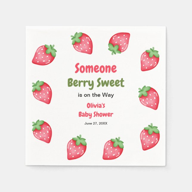 Servilleta De Papel Alguien Berry Sweet Strawberry Baby Shower (Anverso)