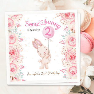Servilleta De Papel ¡Algún conejito cumple DOS! Cumpleaños 2 niña rosa