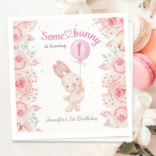 Servilleta De Papel ¡Algún conejito cumple UNO! Cumpleaños 1º niña ros