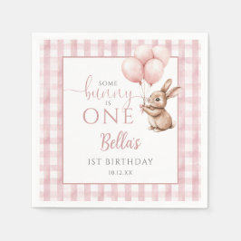Servilleta De Papel Algun Conejo Cumple Un Año con Globos Rosa