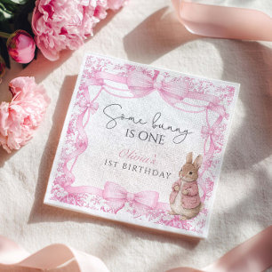 Servilleta De Papel Algun Conejo Cumple Un Años Toile Rosa Cumpleaños
