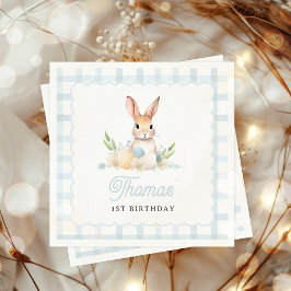 Servilleta De Papel Algunos Bunny Pastel Spring Blue Gingham Primer Cu