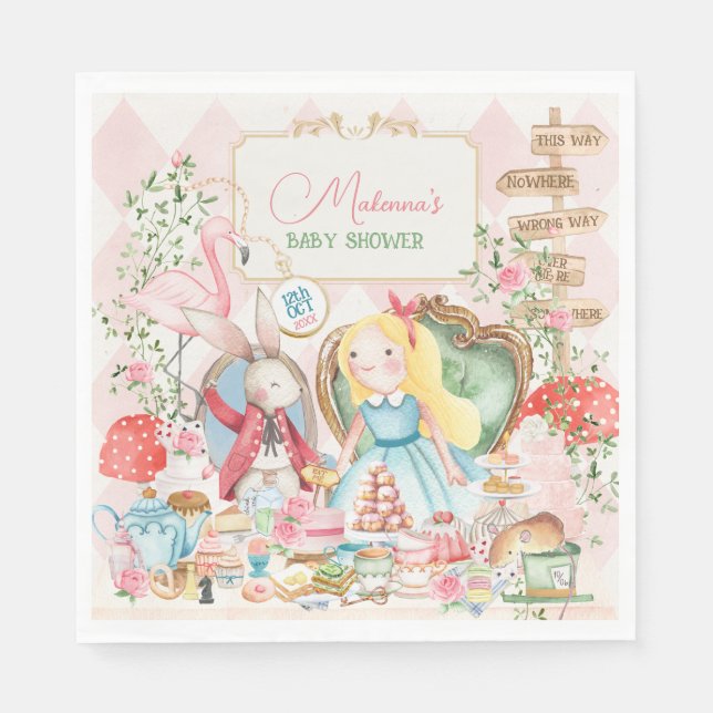 Servilleta De Papel Alice Adventure in Woderland Baby Shower Tea Fiest (Anverso)