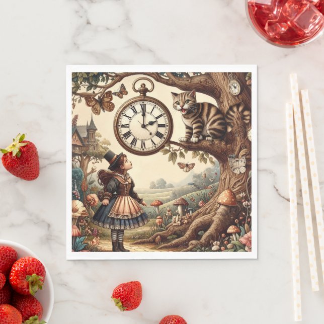 Servilleta De Papel Alice & Cheshire Cat: Whimsical Wonderland Fantasy (In situ)
