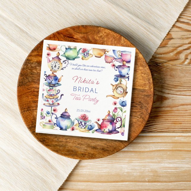 Servilleta De Papel Alice en el país de las maravillas fiesta de té pa (Alice in wonderland baby shower tea party tableware personalized napkins elegant watercolor)