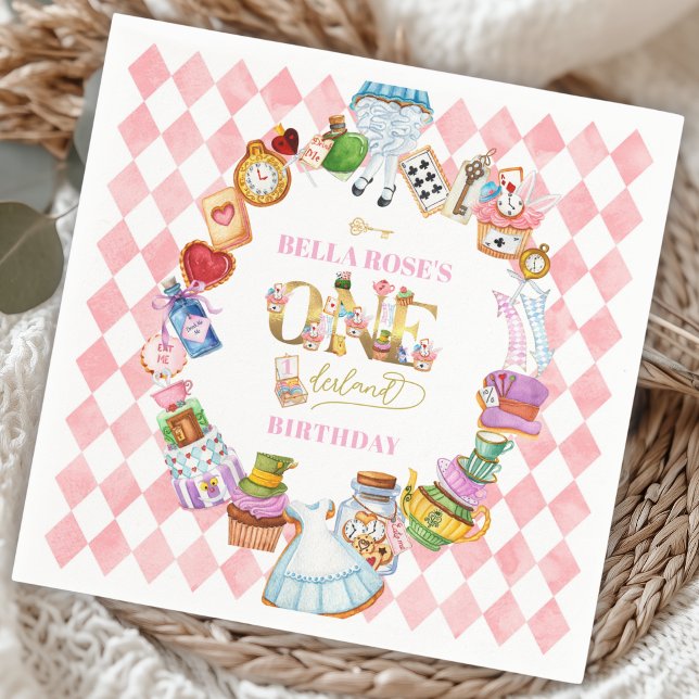 Servilleta De Papel Alice in Wonderland 1st birthday Pink  (Subido por el creador)