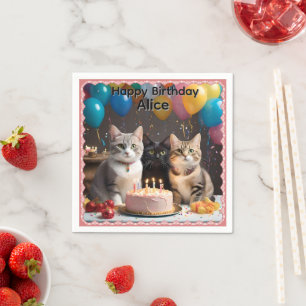 Servilleta De Papel Alice Nombre Con Gatos De Fiesta De Cumpleaños,