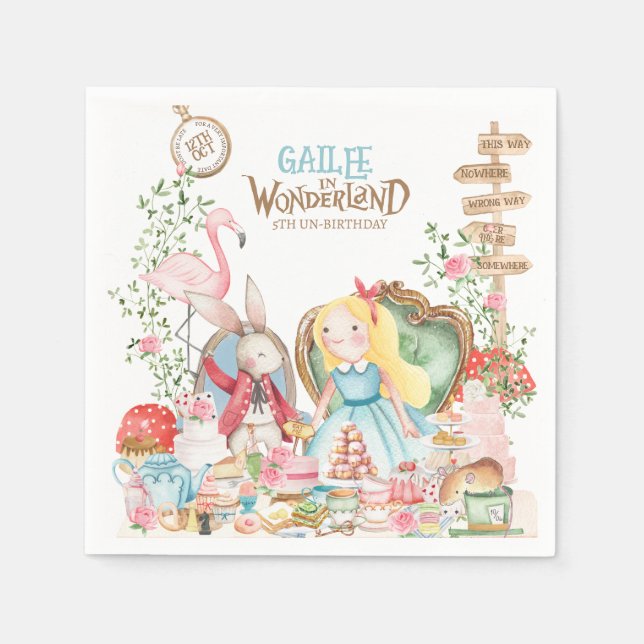 Servilleta De Papel Alicia aventuras en Woderland Birthday Tea Fiesta (Anverso)