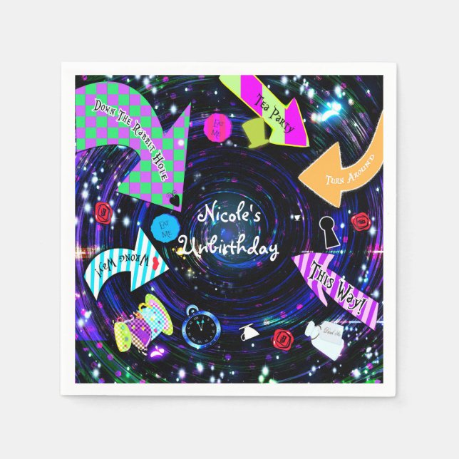 Servilleta De Papel Alicia en el agujero de conejo en el Fiesta del pa (Anverso)