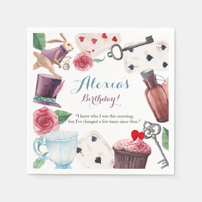 Servilleta De Papel Alicia en margarita acuarela de maravilla (Anverso)