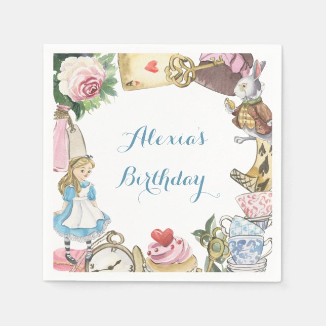 Servilleta De Papel Alicia en margarita acuarela de maravilla (Anverso)