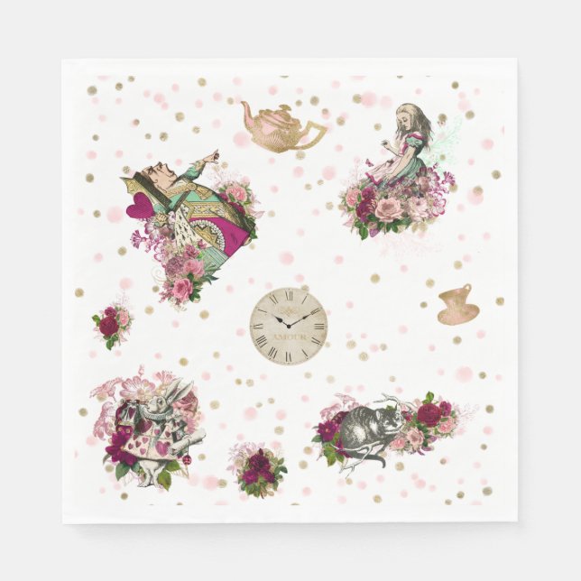 Servilleta De Papel Alicia en personajes de la tierra de las maravilla (Anverso)