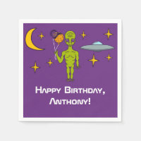 Alien espacial con fiesta de cumpleaños de los glo