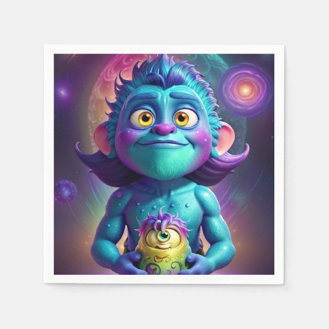 Servilleta De Papel Alien espacial y amigo (Anverso)