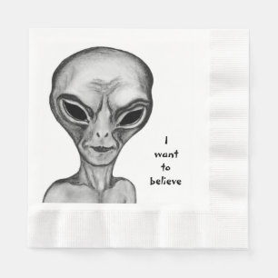 Servilleta De Papel Alien gris , quiero creer en las servilletas