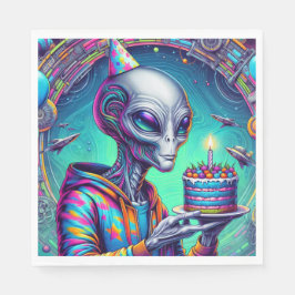 Servilleta De Papel Alien sostiene pastel de cumpleaños